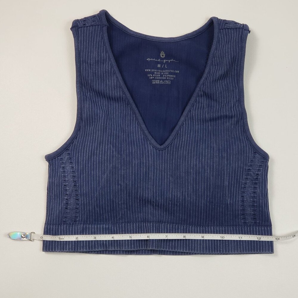 Spiritual Gangster Seamless Ribbed V-Neck Crop Bralette Womens M/L Deep Sea Blue - Picture 8 of 16